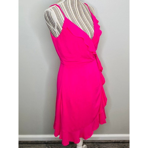 Cupcakes and Cashmere Vibrant Pink Ruffle Wrap Dress Women Small Barbiecore NWT - Picture 4 of 12